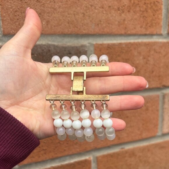 Vintage Bold Gold-Tone and White Beaded Moonstone Statement Bracelet - Picture 1 of 6